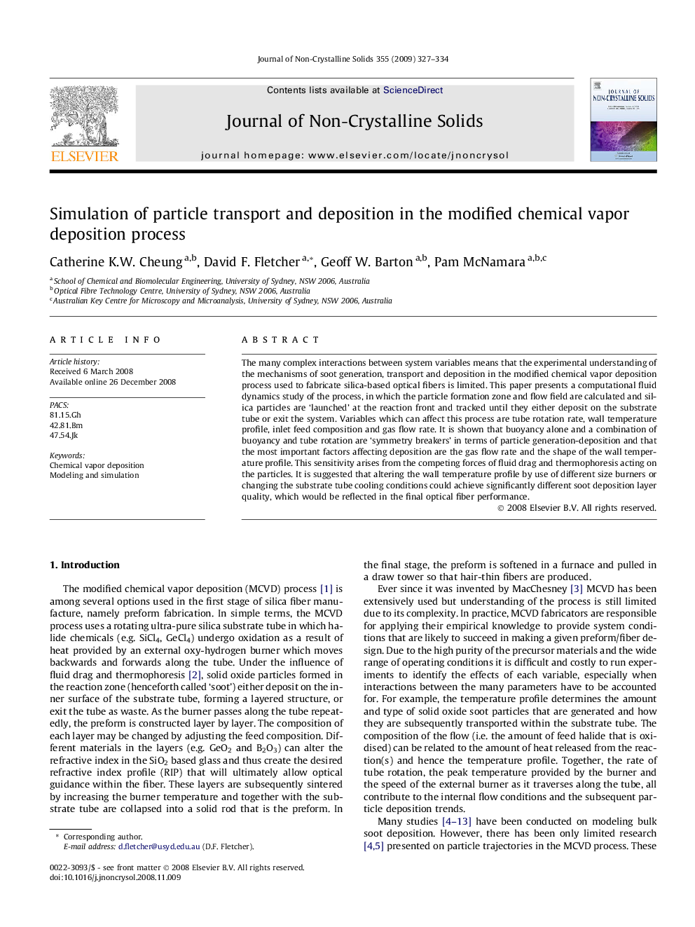 Simulation of particle transport and deposition in the modified chemical vapor deposition process