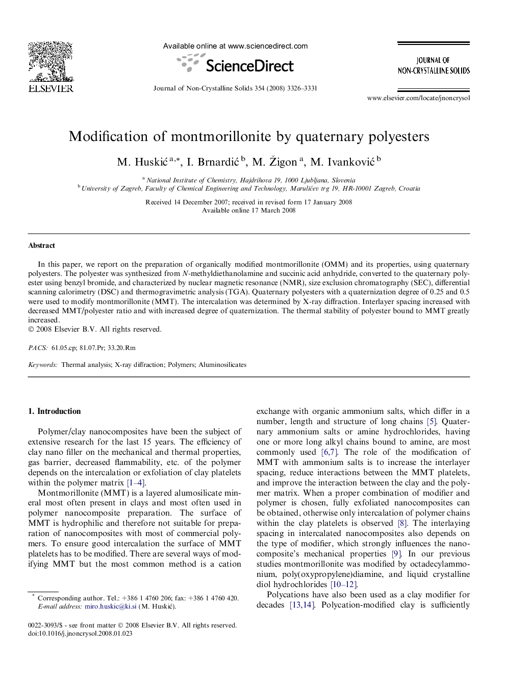 Modification of montmorillonite by quaternary polyesters
