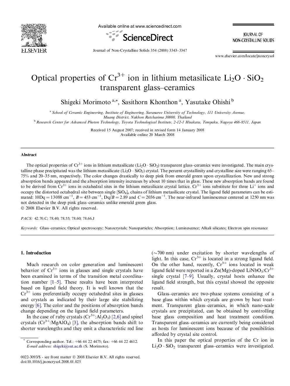 Optical properties of Cr3+ ion in lithium metasilicate Li2OÂ Â·Â SiO2 transparent glass-ceramics