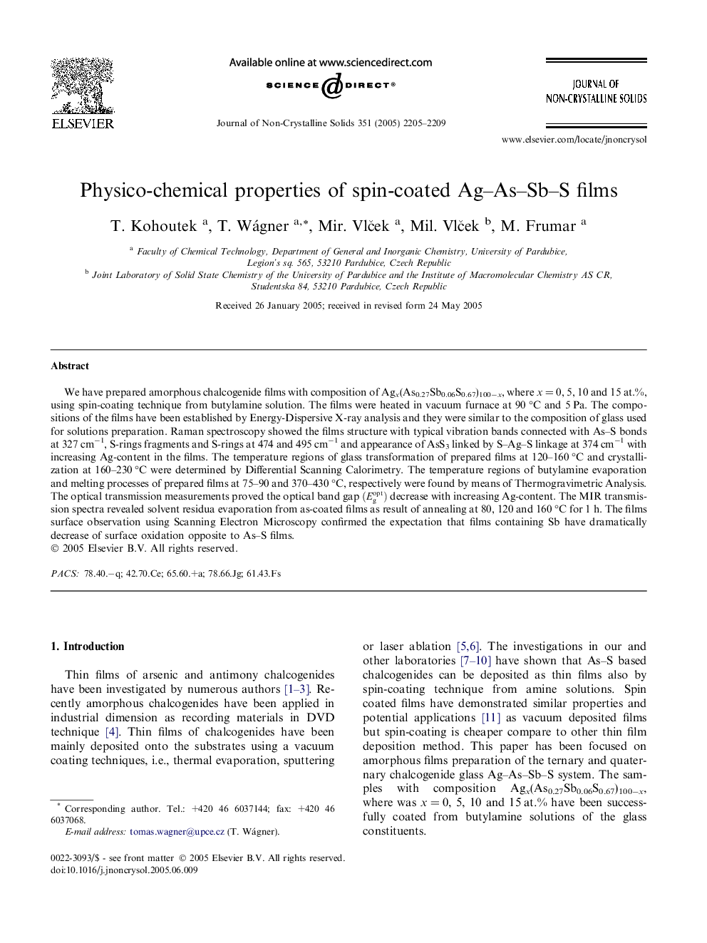 Physico-chemical properties of spin-coated Ag–As–Sb–S films