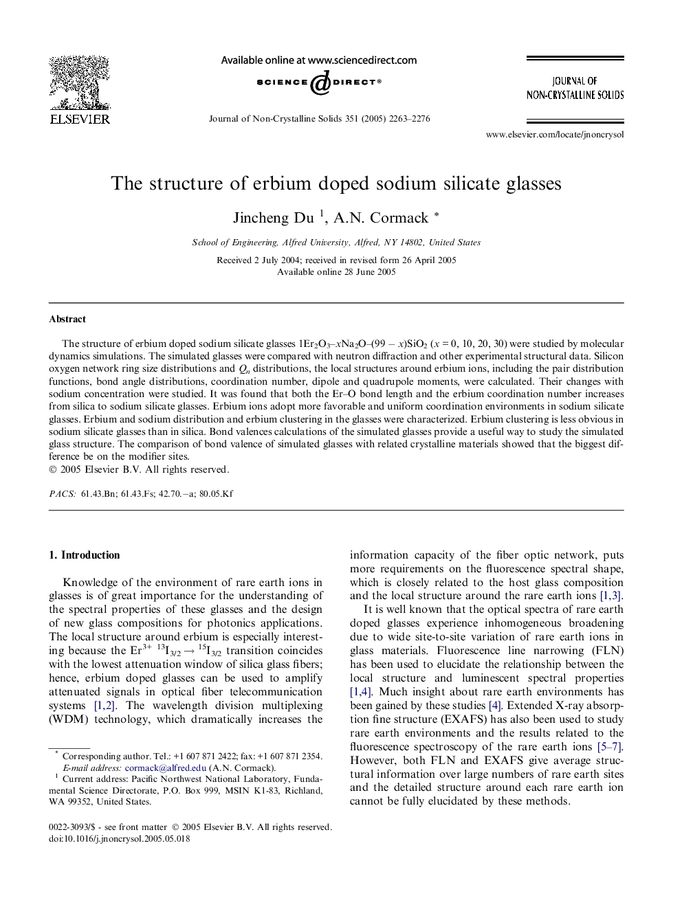 The structure of erbium doped sodium silicate glasses