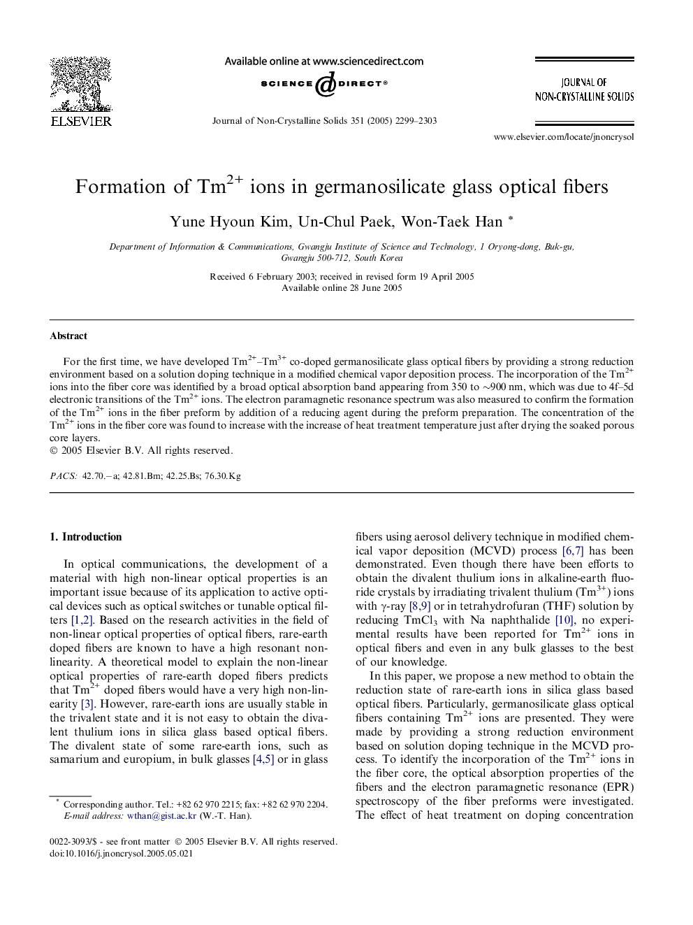 Formation of Tm2+ ions in germanosilicate glass optical fibers