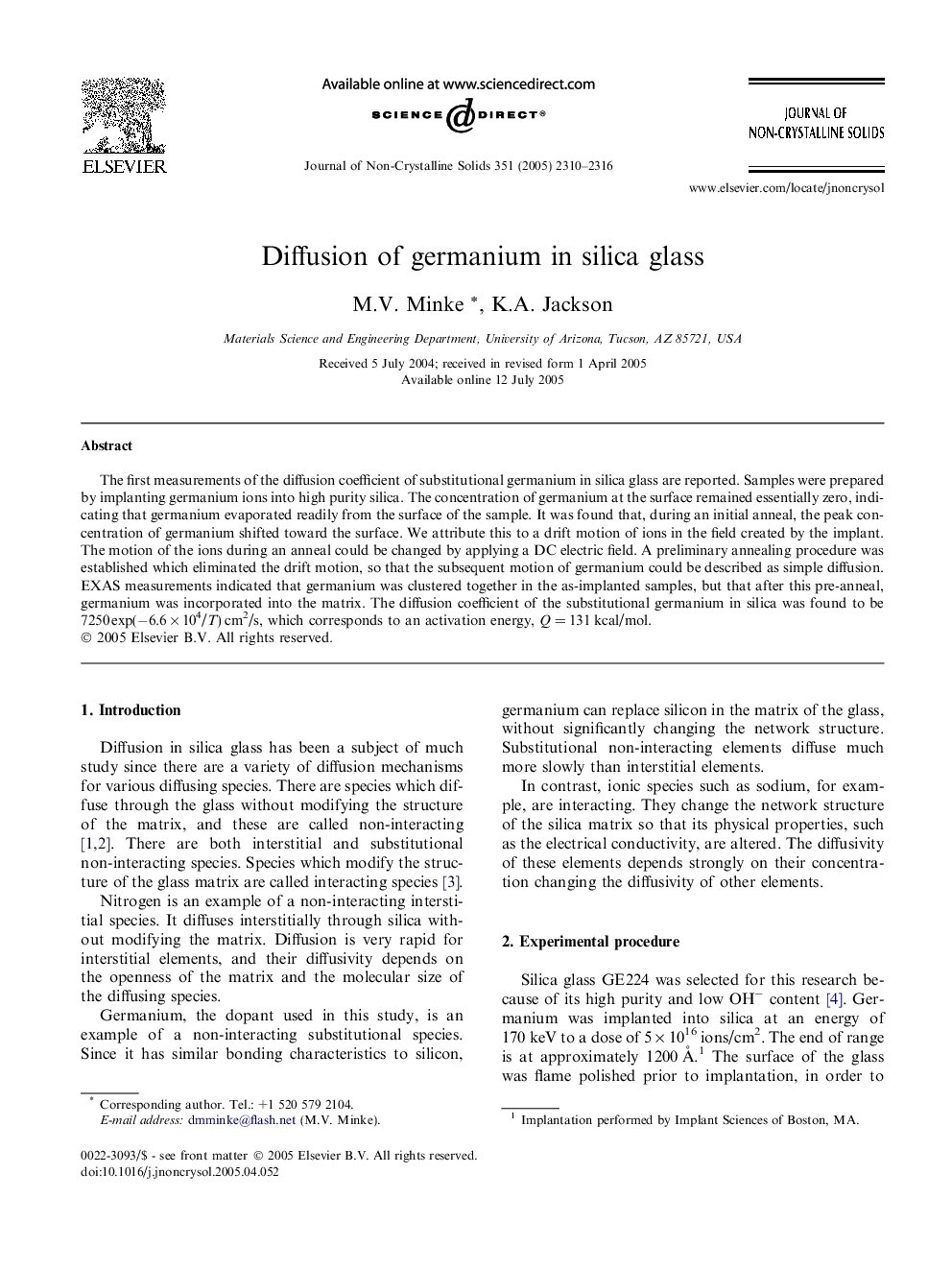 Diffusion of germanium in silica glass