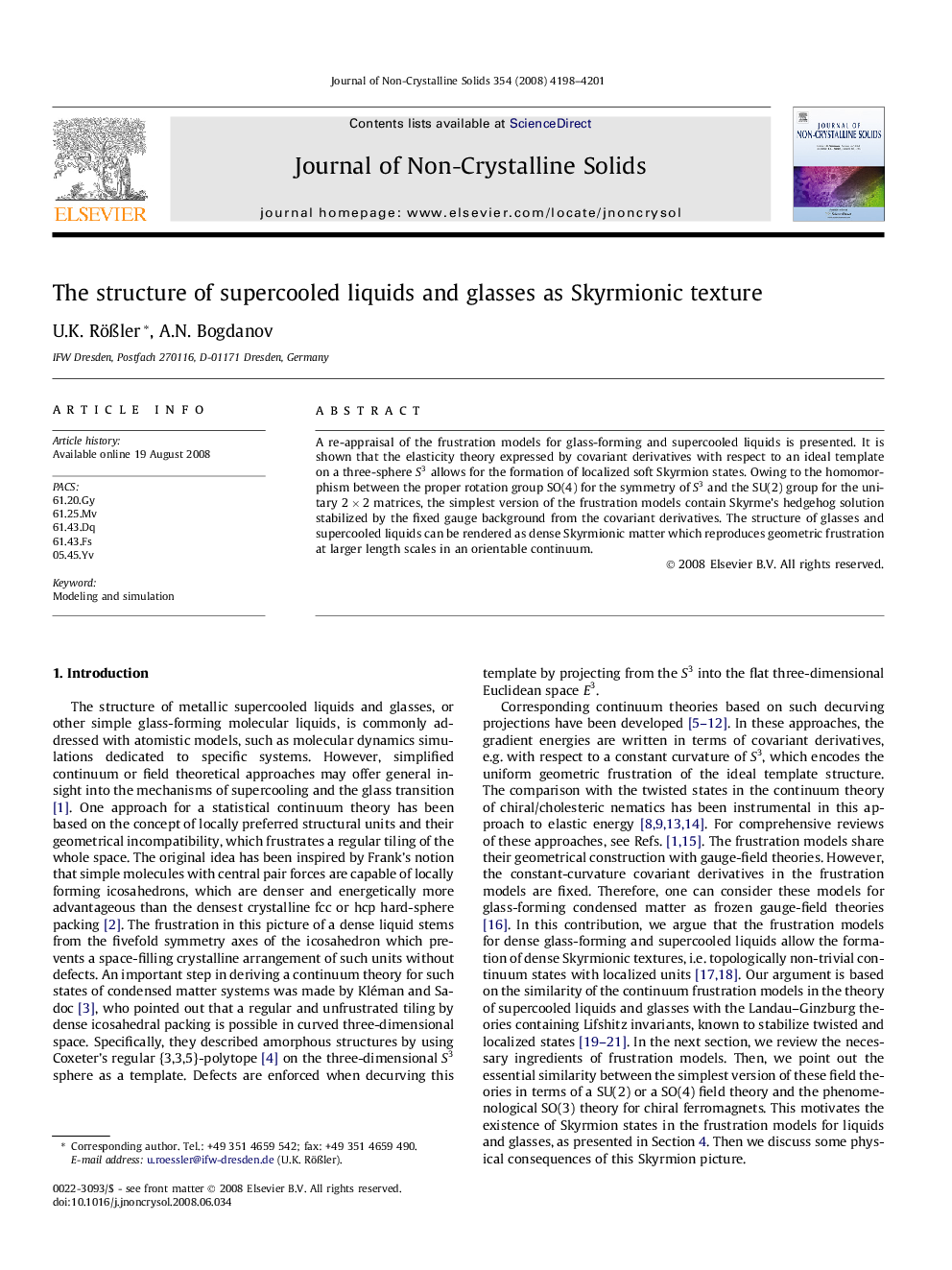 The structure of supercooled liquids and glasses as Skyrmionic texture