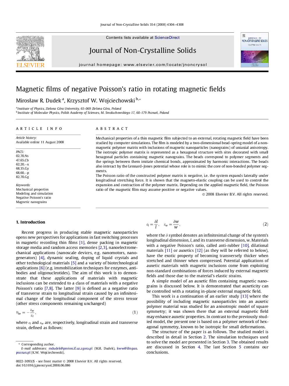 Magnetic films of negative Poisson’s ratio in rotating magnetic fields