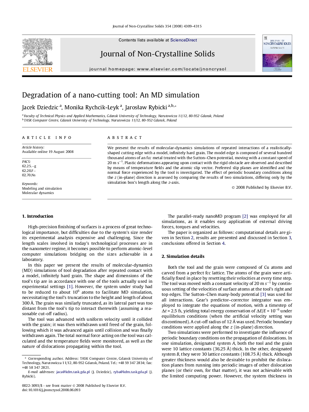 Degradation of a nano-cutting tool: An MD simulation