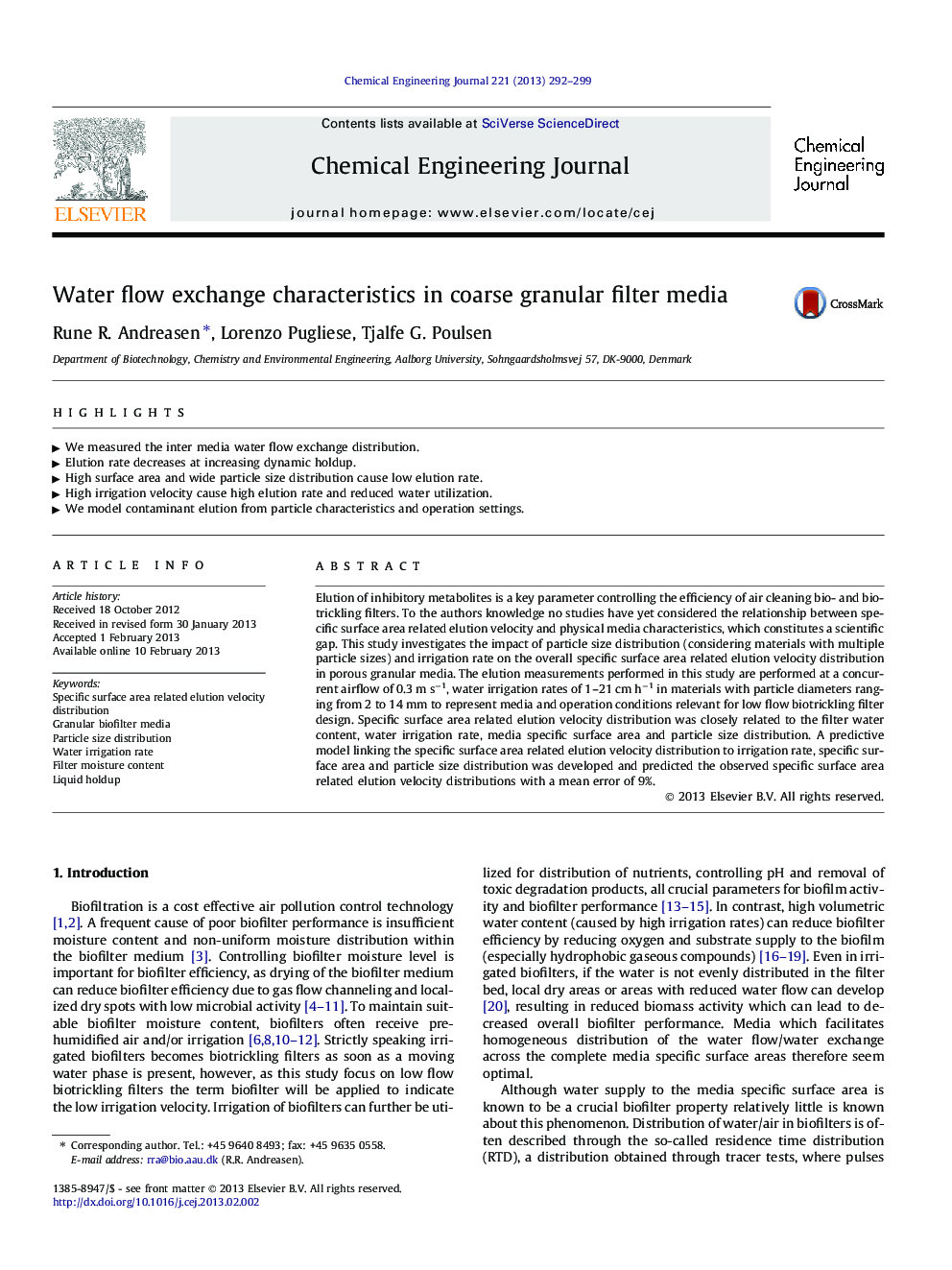 Water flow exchange characteristics in coarse granular filter media