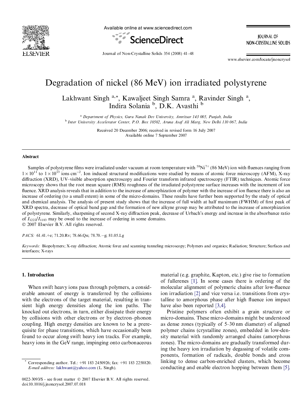 Degradation of nickel (86 MeV) ion irradiated polystyrene