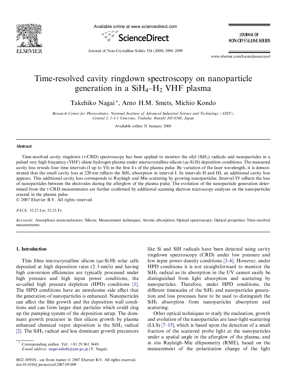 Time-resolved cavity ringdown spectroscopy on nanoparticle generation in a SiH4-H2 VHF plasma