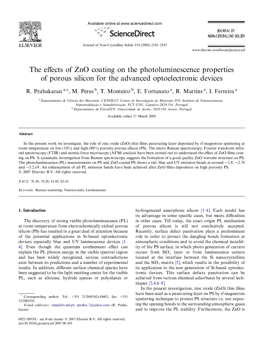 The effects of ZnO coating on the photoluminescence properties of porous silicon for the advanced optoelectronic devices