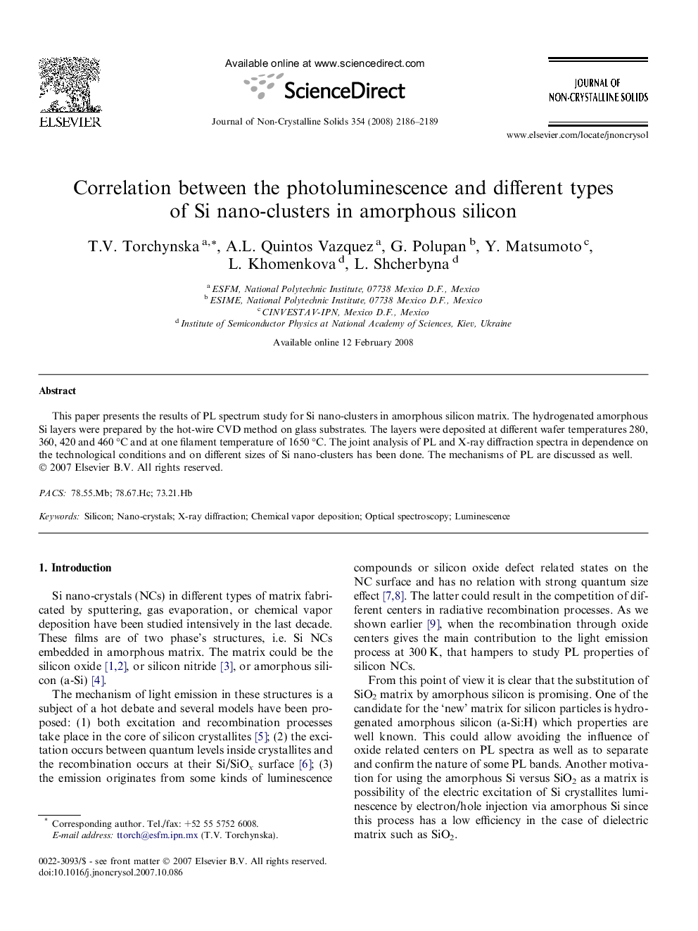 Correlation between the photoluminescence and different types of Si nano-clusters in amorphous silicon