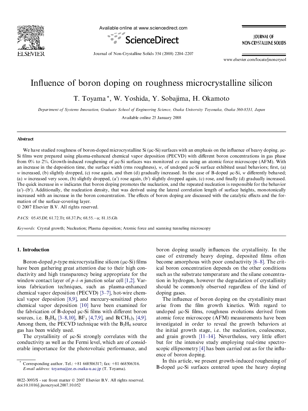 Influence of boron doping on roughness microcrystalline silicon