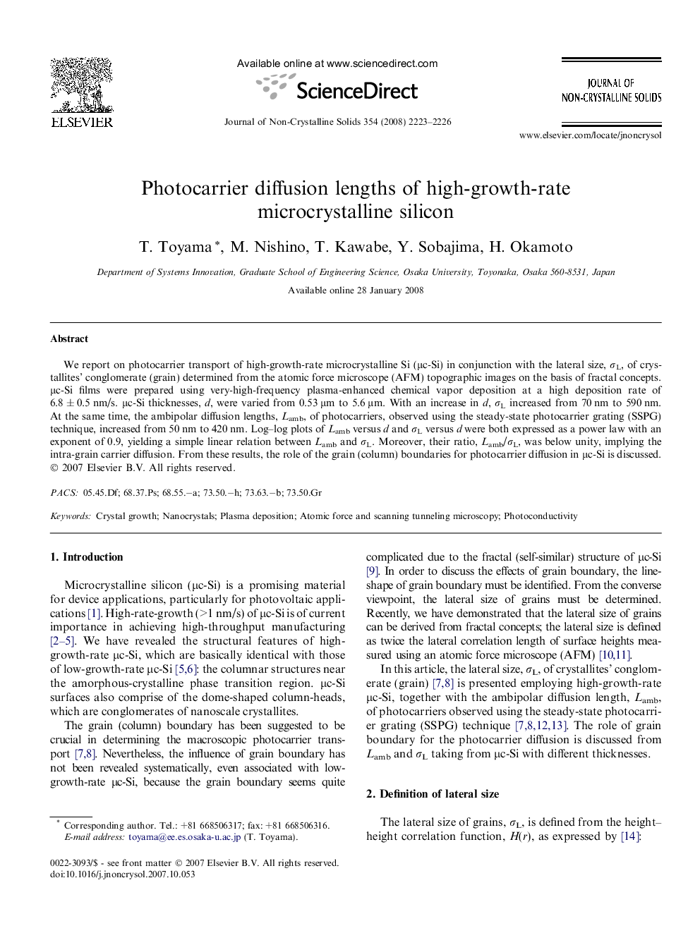 Photocarrier diffusion lengths of high-growth-rate microcrystalline silicon