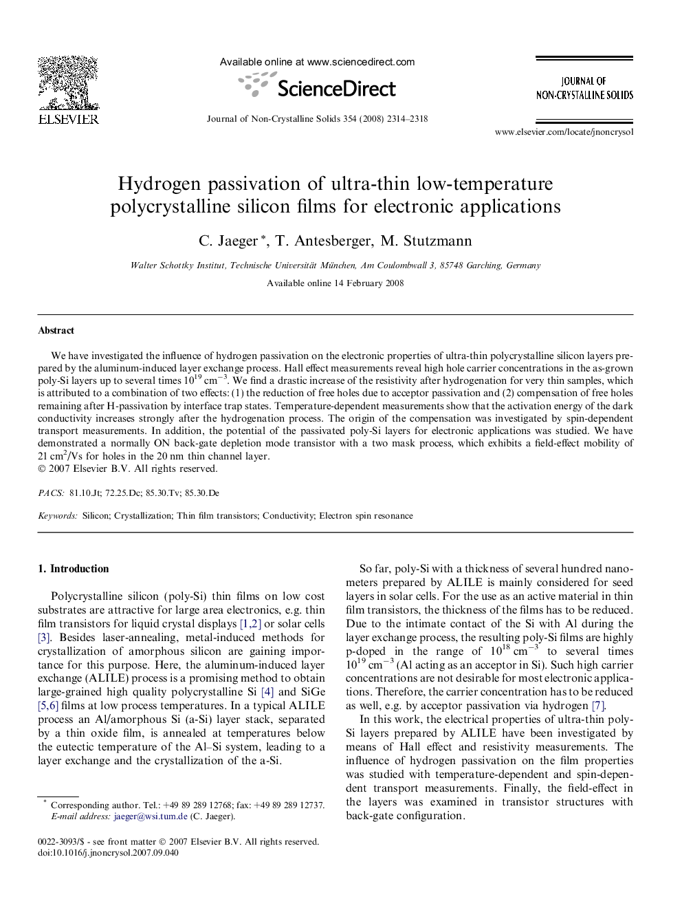 Hydrogen passivation of ultra-thin low-temperature polycrystalline silicon films for electronic applications