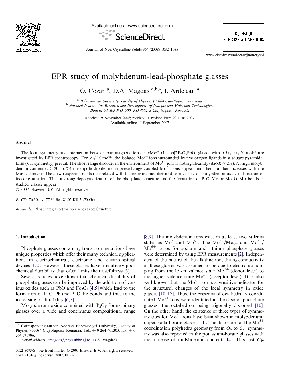 EPR study of molybdenum-lead-phosphate glasses