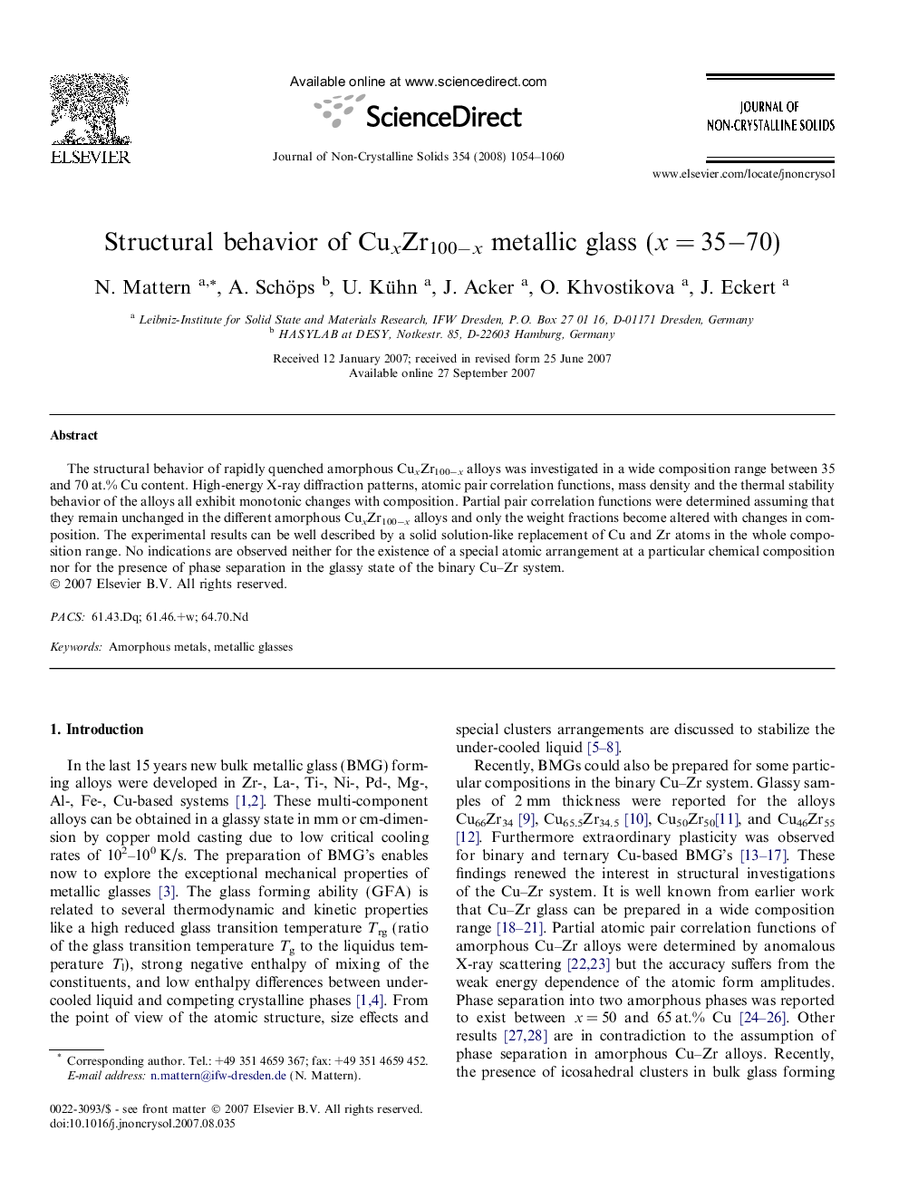 Structural behavior of CuxZr100−x metallic glass (x = 35−70)