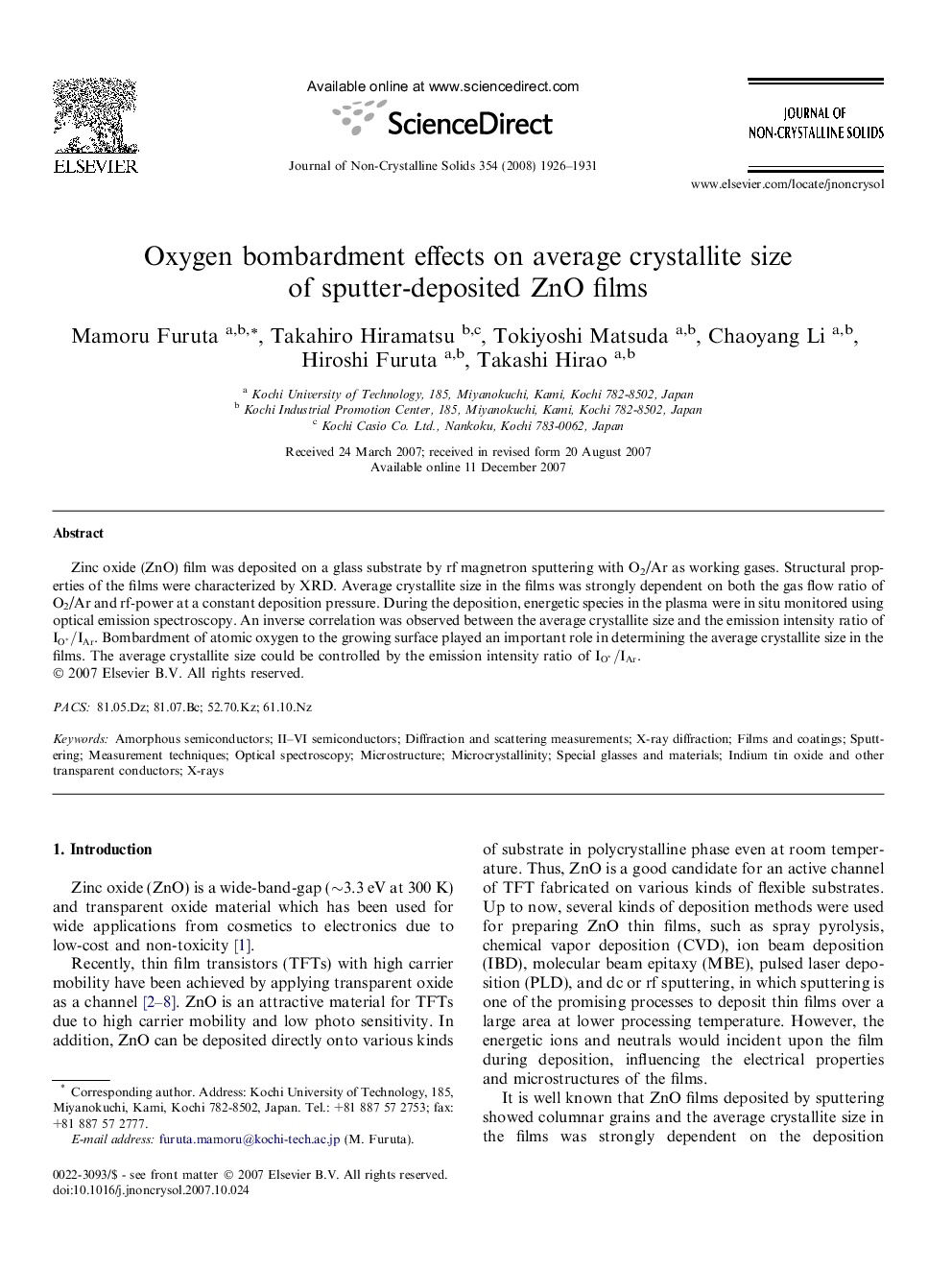 Oxygen bombardment effects on average crystallite size of sputter-deposited ZnO films