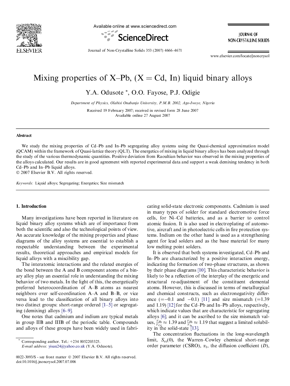 Mixing properties of X–Pb, (X = Cd, In) liquid binary alloys