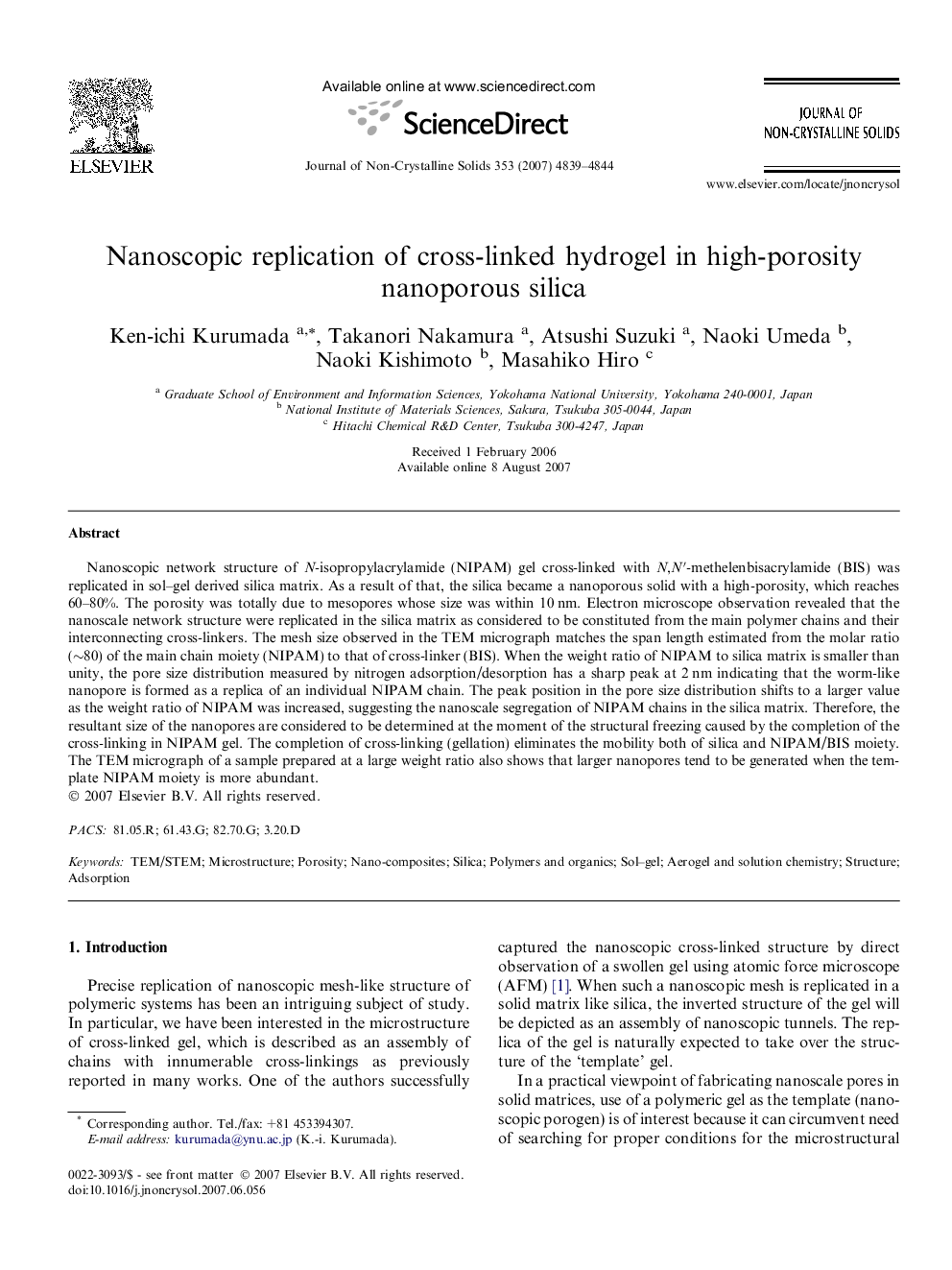 Nanoscopic replication of cross-linked hydrogel in high-porosity nanoporous silica