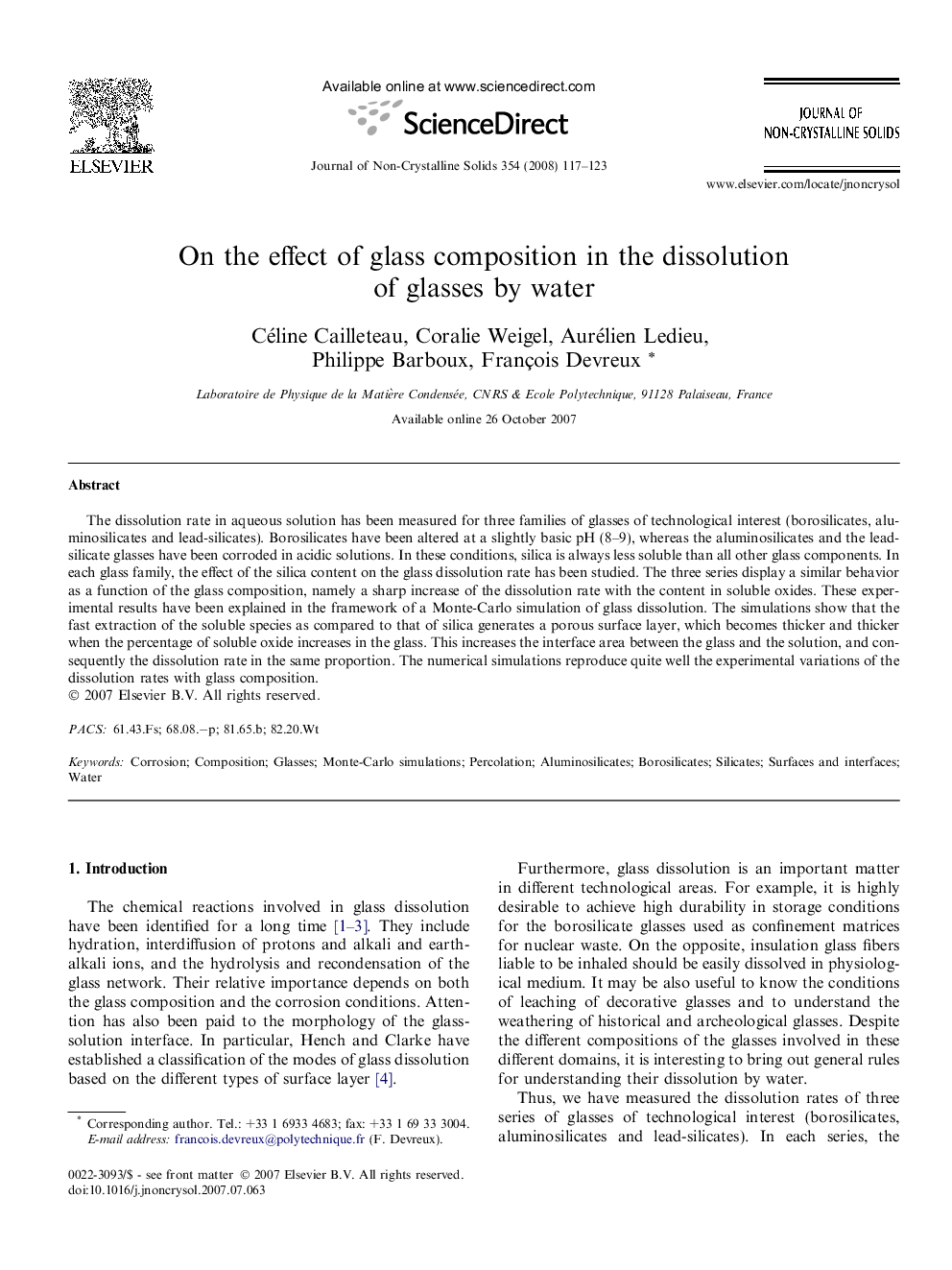 On the effect of glass composition in the dissolution of glasses by water