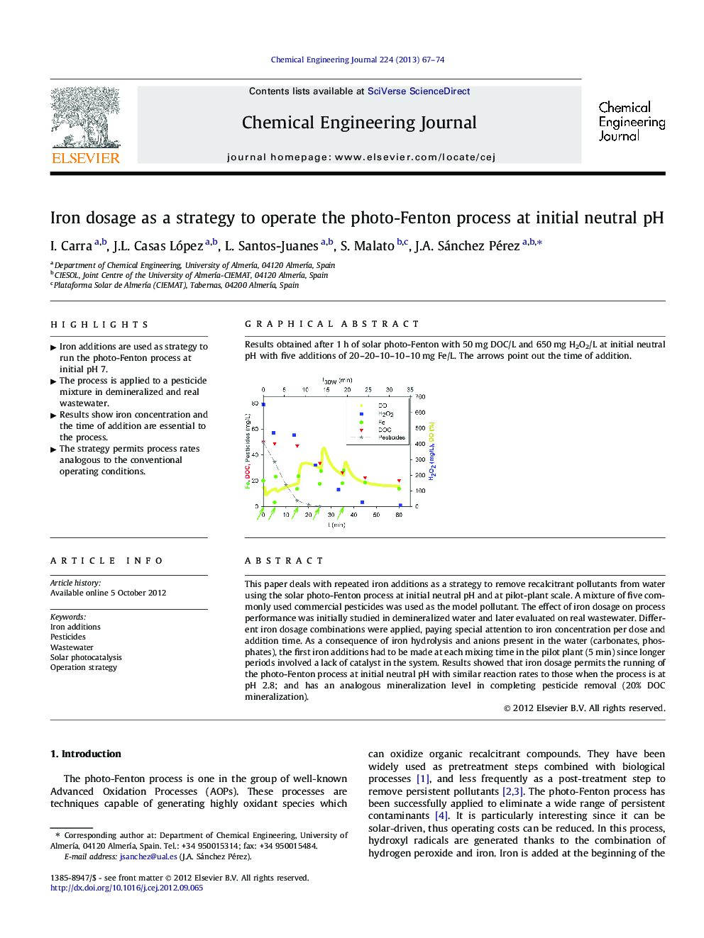 Iron dosage as a strategy to operate the photo-Fenton process at initial neutral pH