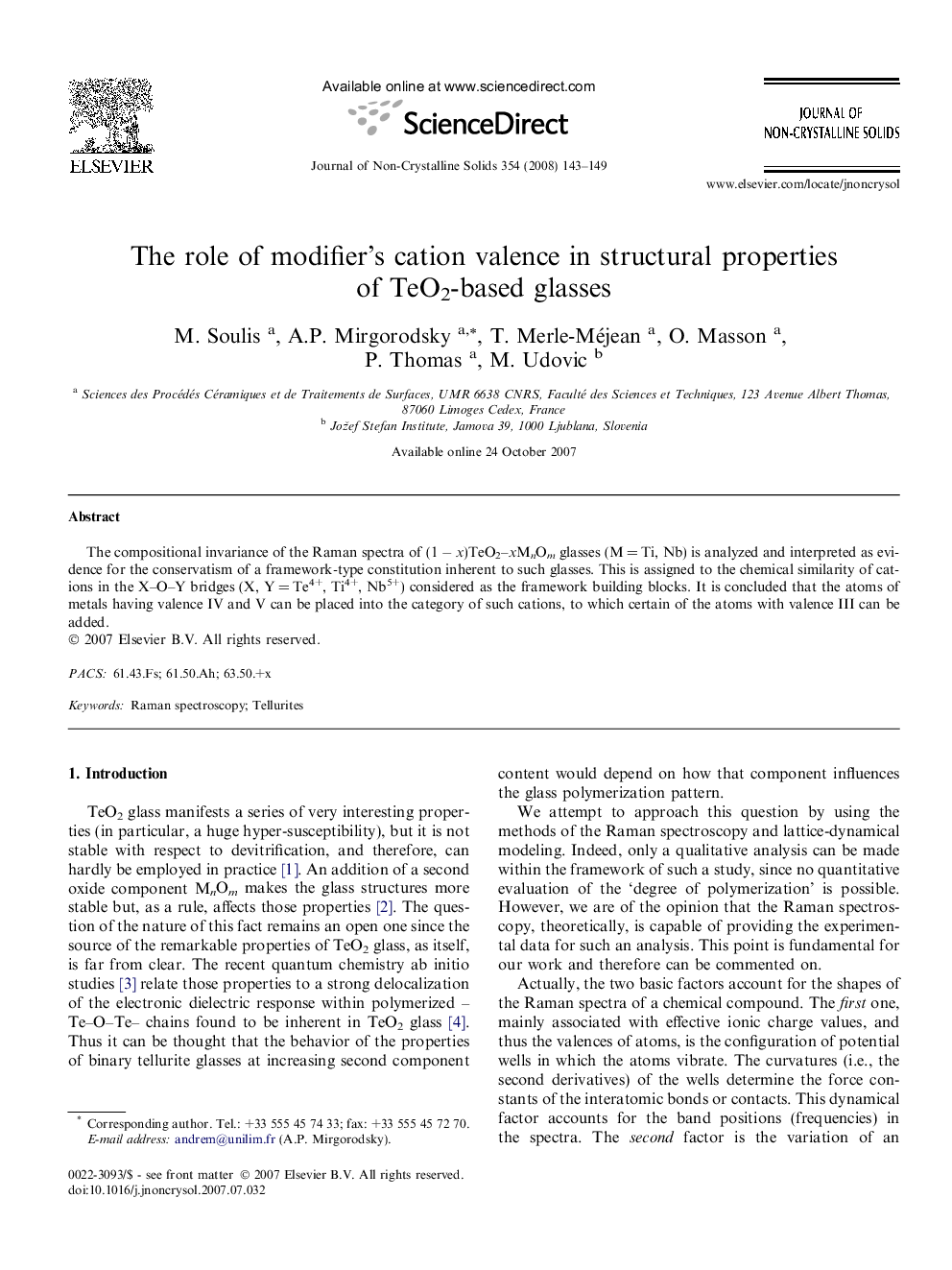 عکس صفحه اول مقاله: The role of modifier’s cation valence in structural properties of TeO2-based glasses The role of modifier’s cation valence in structural properties of TeO2-based glasses