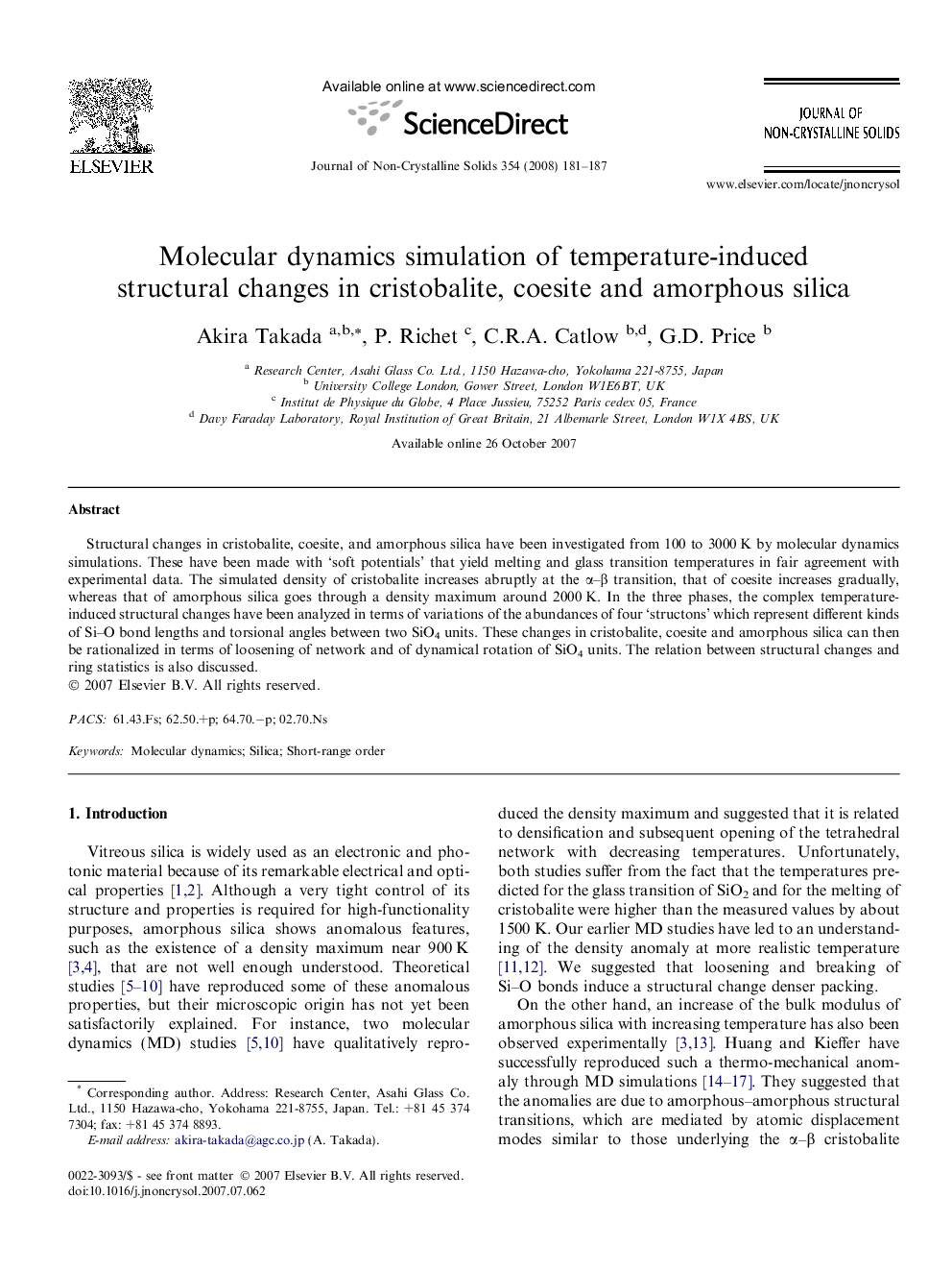 Molecular dynamics simulation of temperature-induced structural changes in cristobalite, coesite and amorphous silica