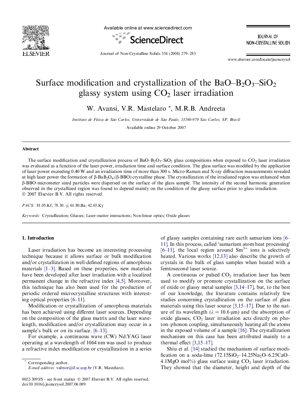 Surface modification and crystallization of the BaO-B2O3-SiO2 glassy system using CO2 laser irradiation