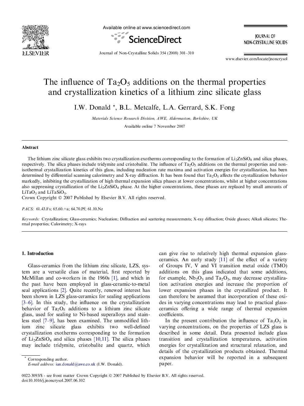 The influence of Ta2O5 additions on the thermal properties and crystallization kinetics of a lithium zinc silicate glass