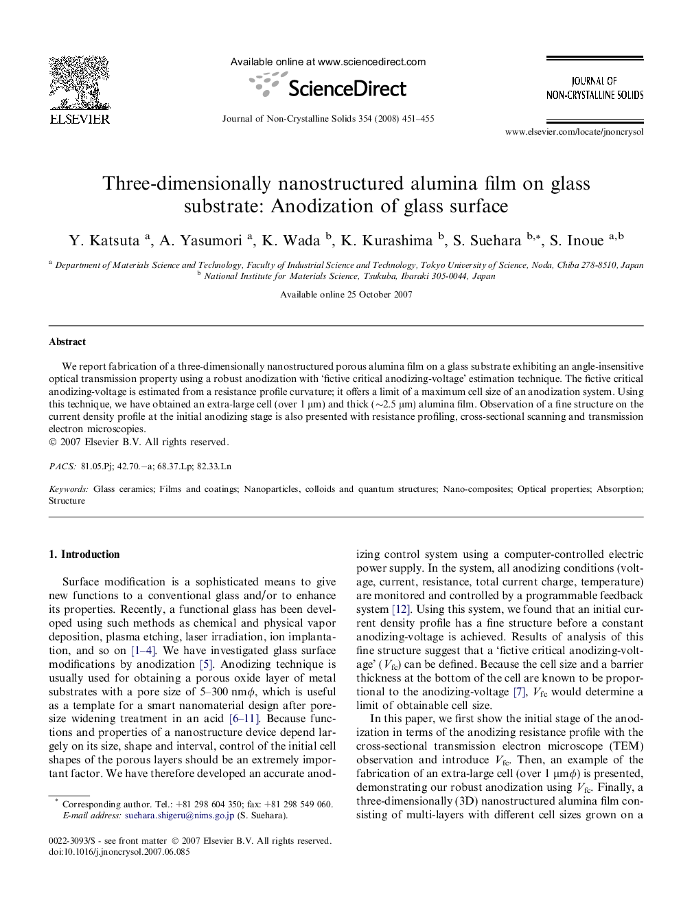 Three-dimensionally nanostructured alumina film on glass substrate: Anodization of glass surface