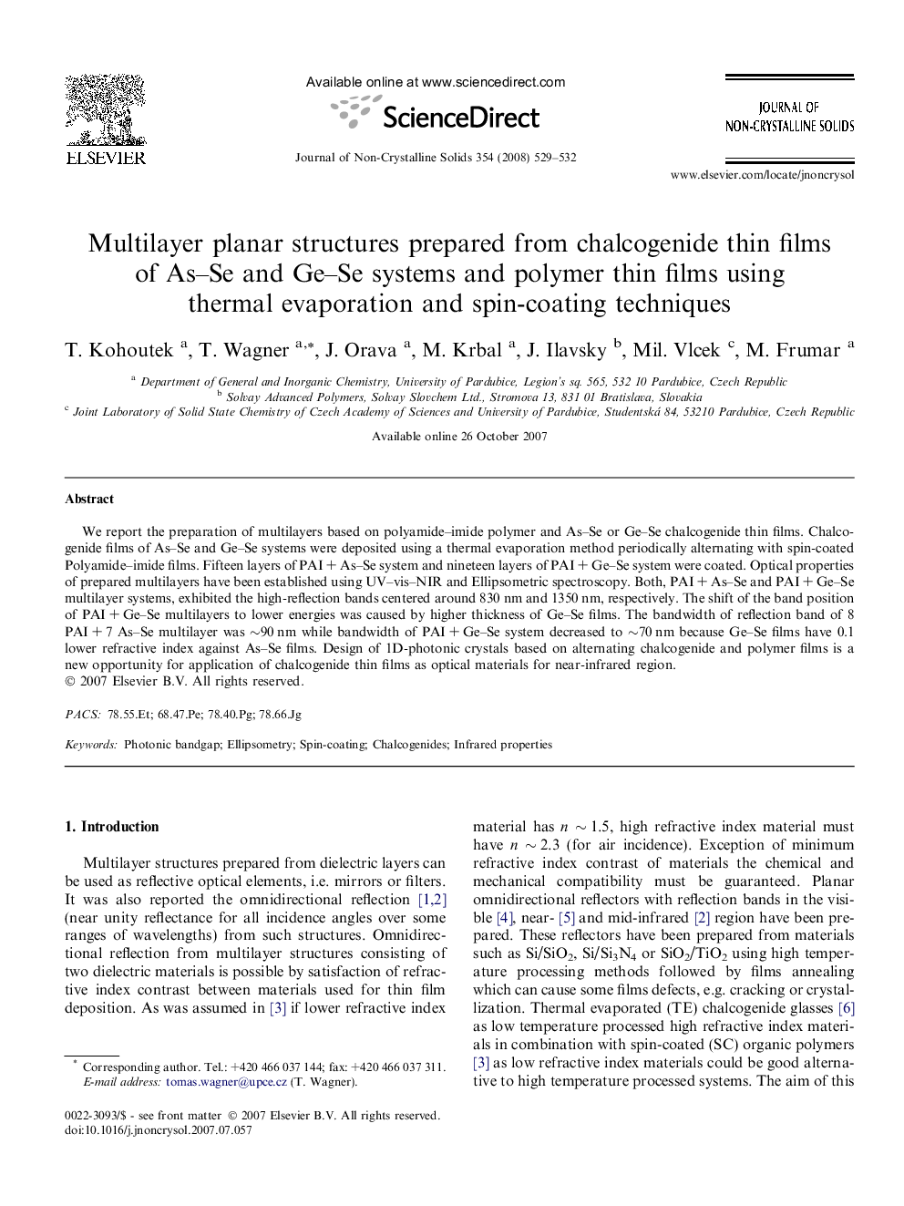 Multilayer planar structures prepared from chalcogenide thin films of As-Se and Ge-Se systems and polymer thin films using thermal evaporation and spin-coating techniques