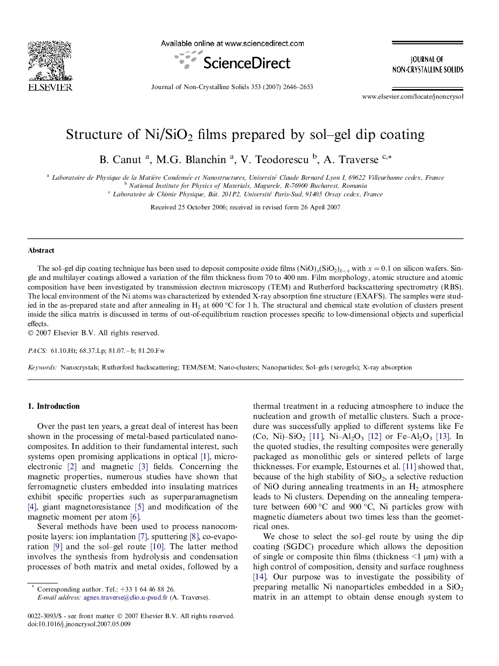 Structure of Ni/SiO2 films prepared by sol-gel dip coating