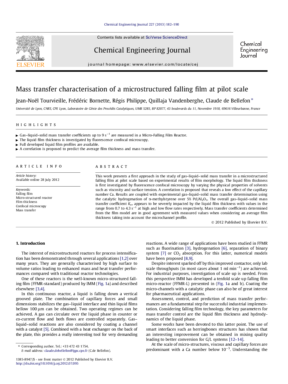 Mass transfer characterisation of a microstructured falling film at pilot scale