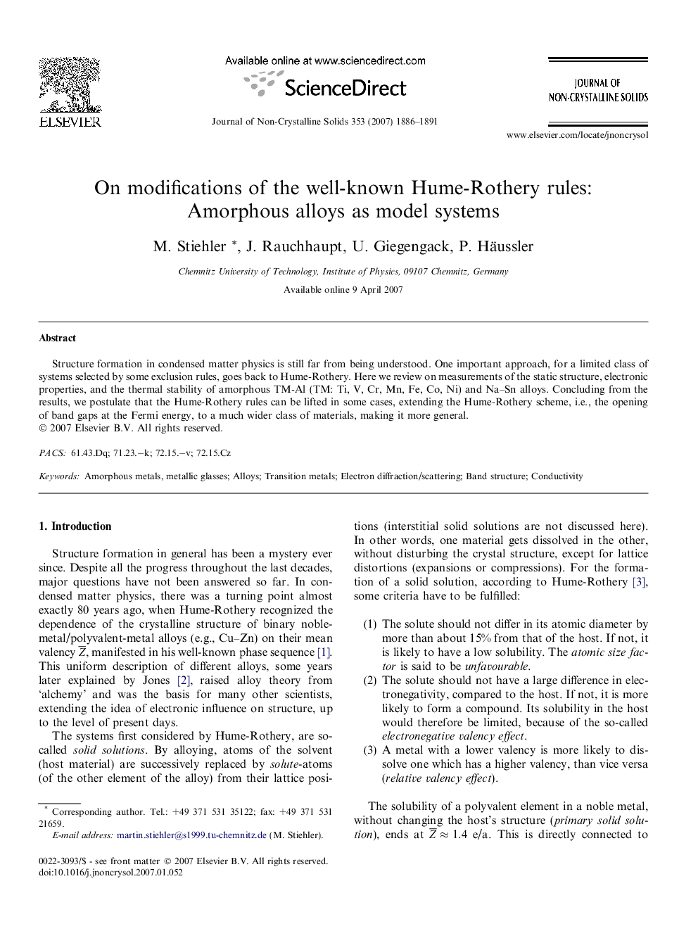 On modifications of the well-known Hume-Rothery rules: Amorphous alloys as model systems