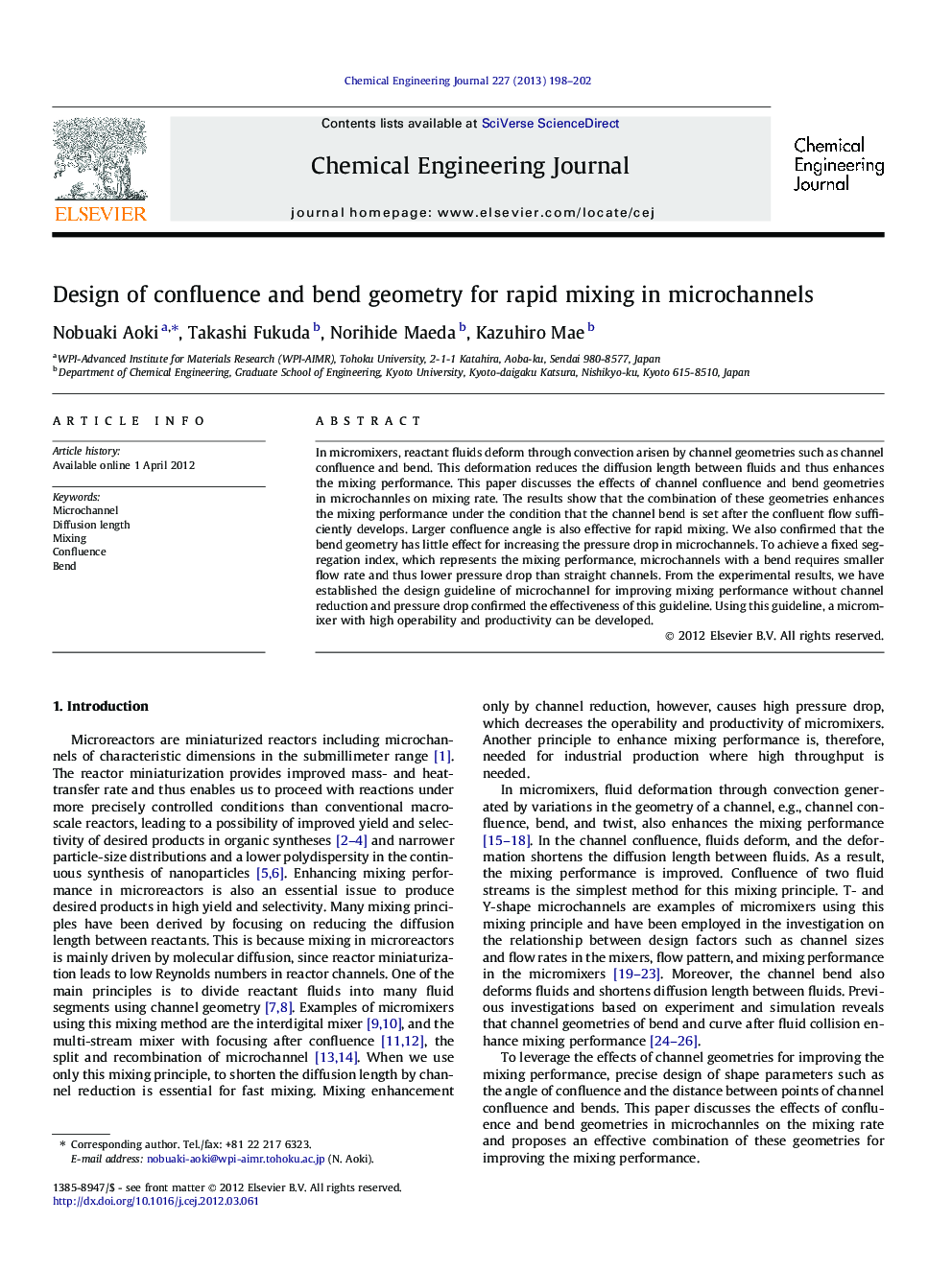 Design of confluence and bend geometry for rapid mixing in microchannels