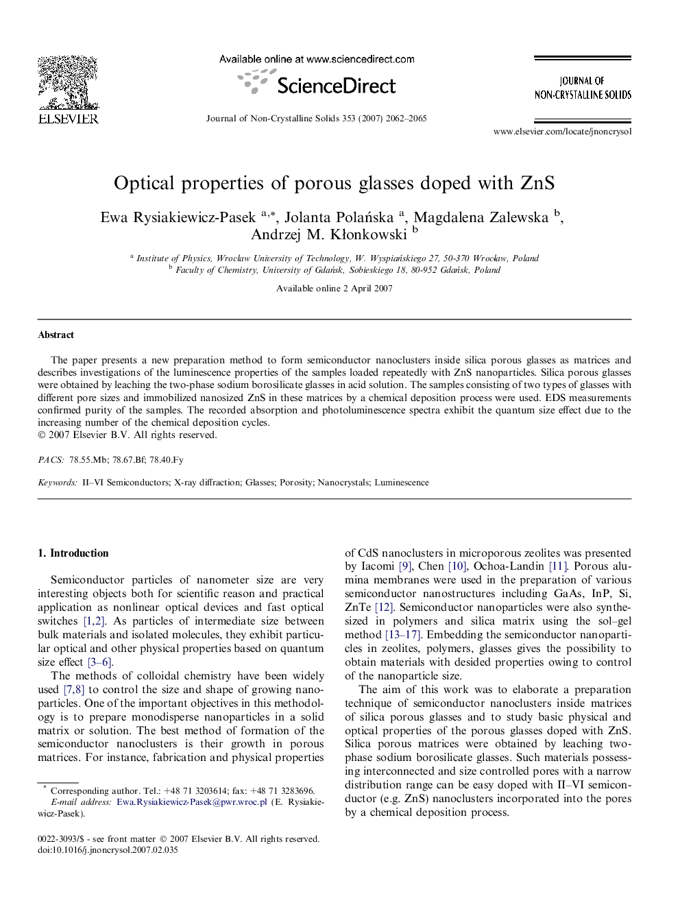 Optical properties of porous glasses doped with ZnS