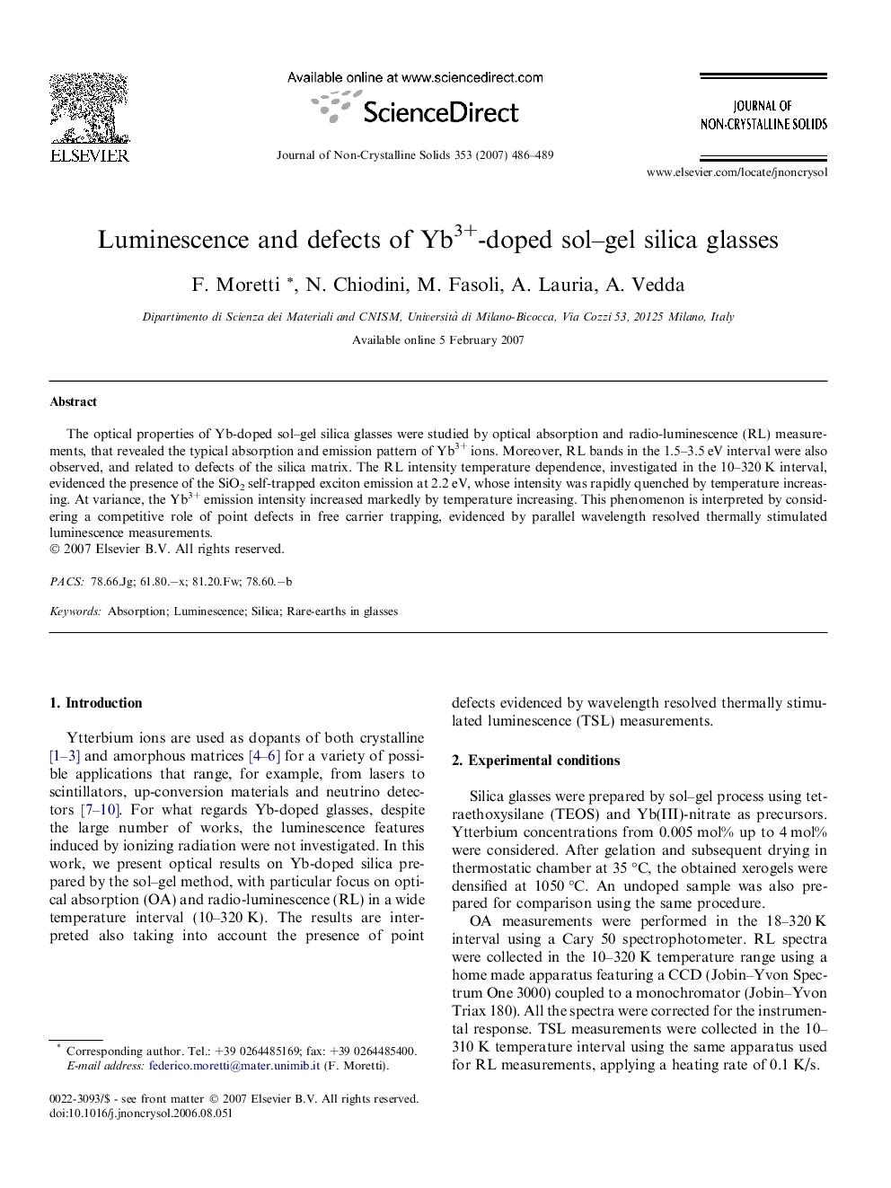 Luminescence and defects of Yb3+-doped sol–gel silica glasses