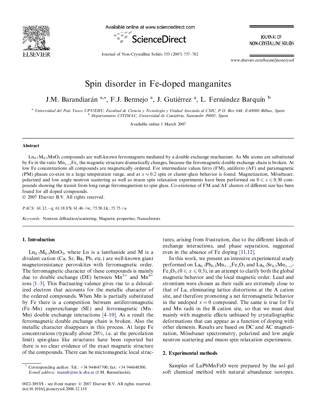 Spin disorder in Fe-doped manganites