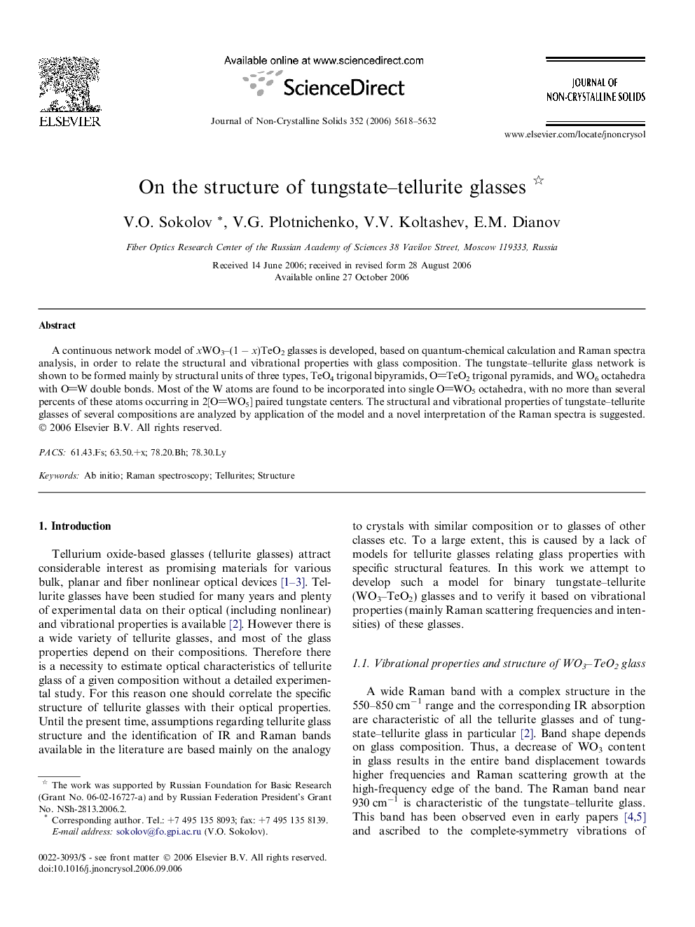 On the structure of tungstate–tellurite glasses 