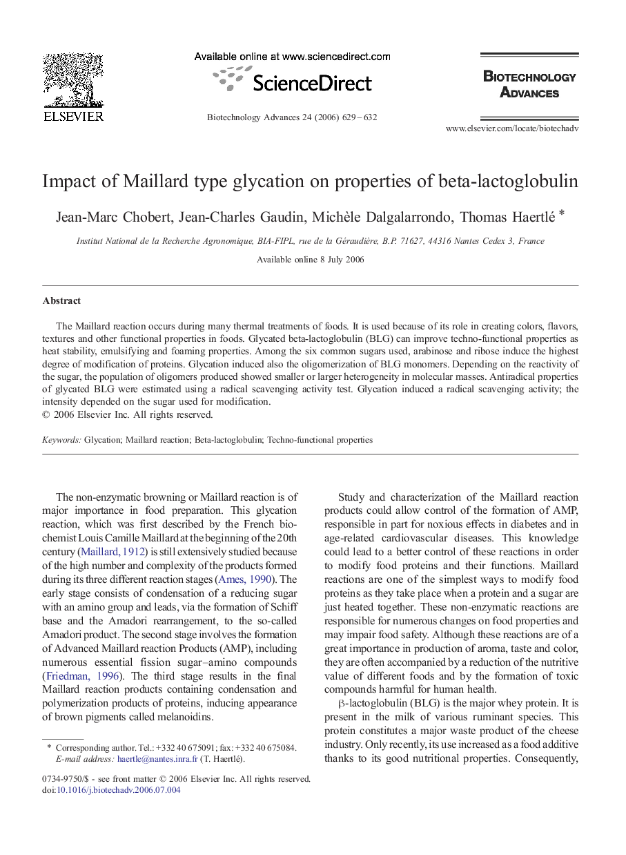 Impact of Maillard type glycation on properties of beta-lactoglobulin