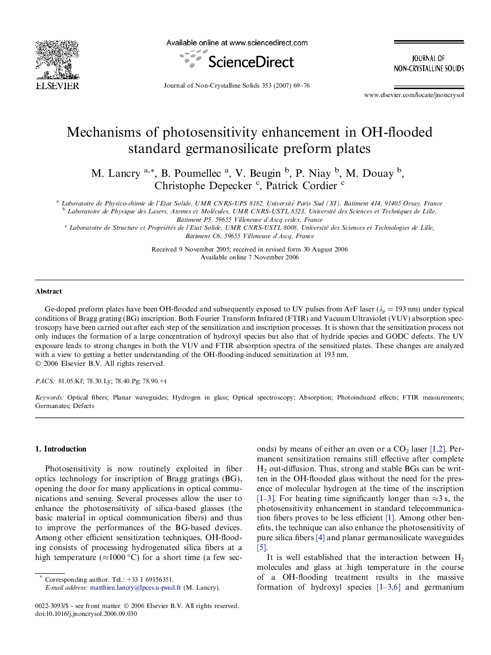 عکس صفحه اول مقاله: Mechanisms of photosensitivity enhancement in OH-flooded standard germanosilicate preform plates Mechanisms of photosensitivity enhancement in OH-flooded standard germanosilicate preform plates