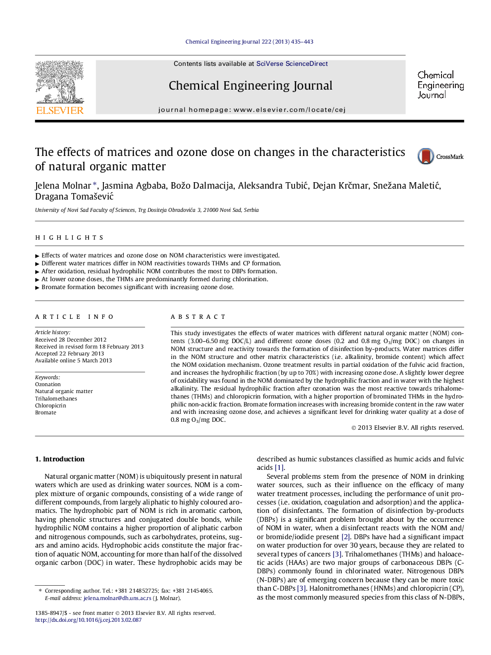 The effects of matrices and ozone dose on changes in the characteristics of natural organic matter