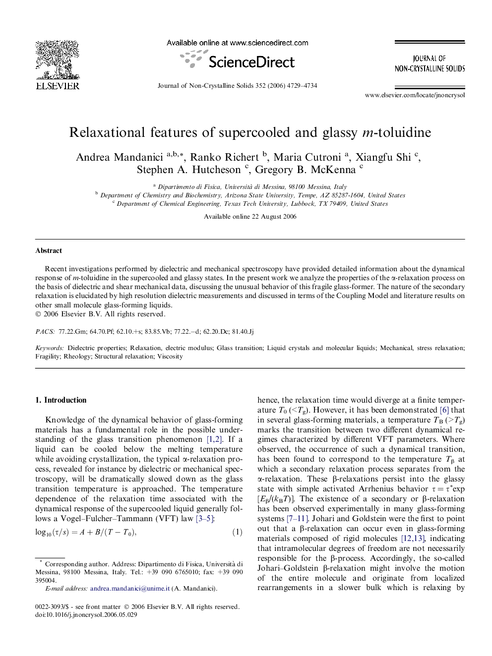 Relaxational features of supercooled and glassy m-toluidine