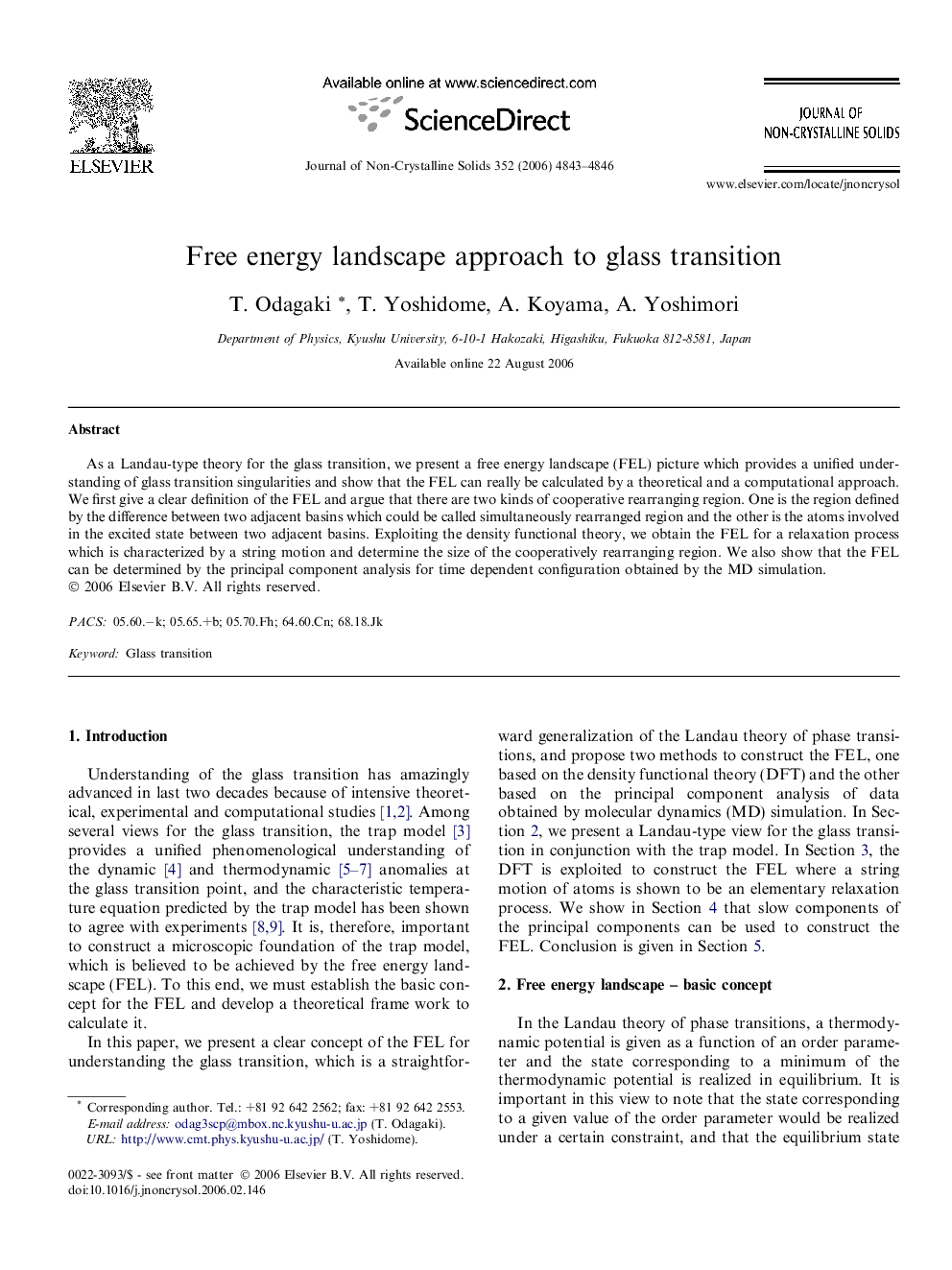 Free energy landscape approach to glass transition