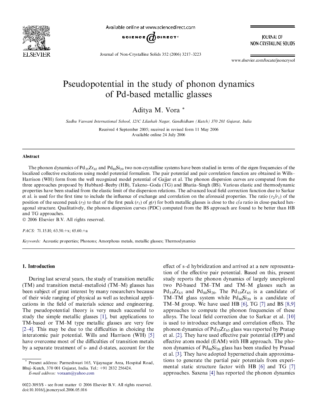 Pseudopotential in the study of phonon dynamics of Pd-based metallic glasses