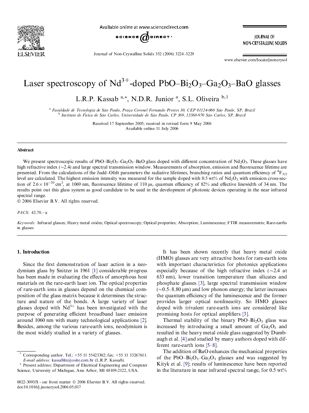 Laser spectroscopy of Nd3+-doped PbO-Bi2O3-Ga2O3-BaO glasses