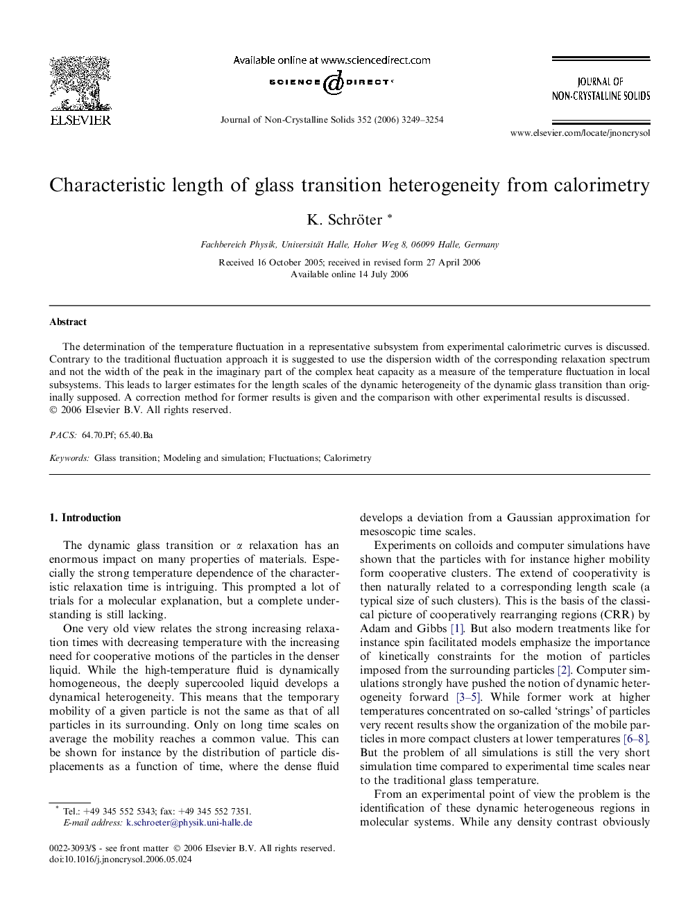 Characteristic length of glass transition heterogeneity from calorimetry