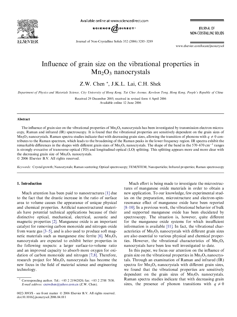 Influence of grain size on the vibrational properties in Mn2O3 nanocrystals