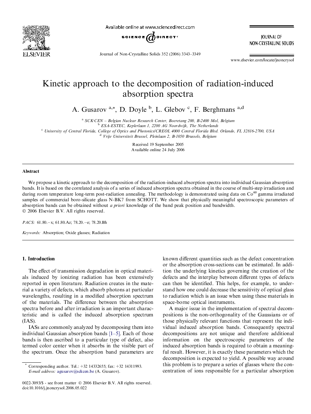 عکس صفحه اول مقاله: Kinetic approach to the decomposition of radiation-induced absorption spectra Kinetic approach to the decomposition of radiation-induced absorption spectra