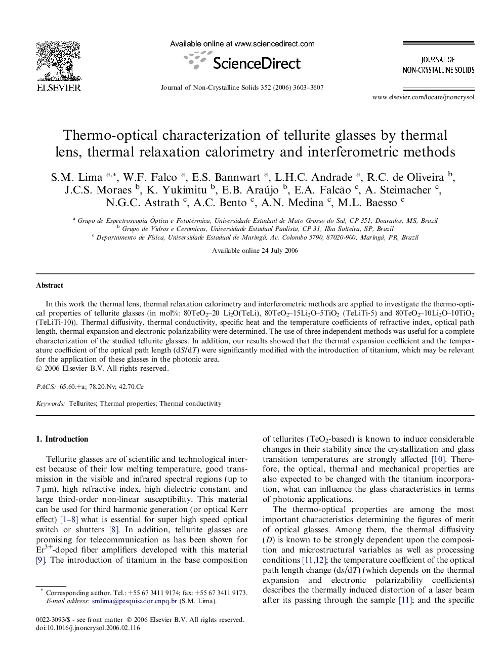 Thermo-optical characterization of tellurite glasses by thermal lens, thermal relaxation calorimetry and interferometric methods